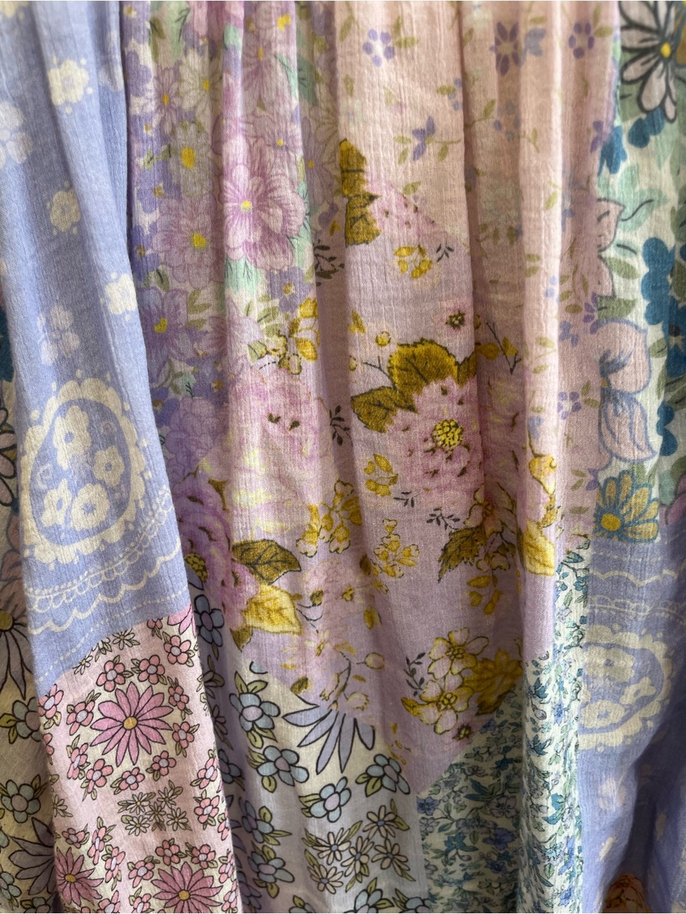 Floral Patchwork Long-Sleeve Women's Blouse in Pastel Pink & Lavender - Picture 11 of 14